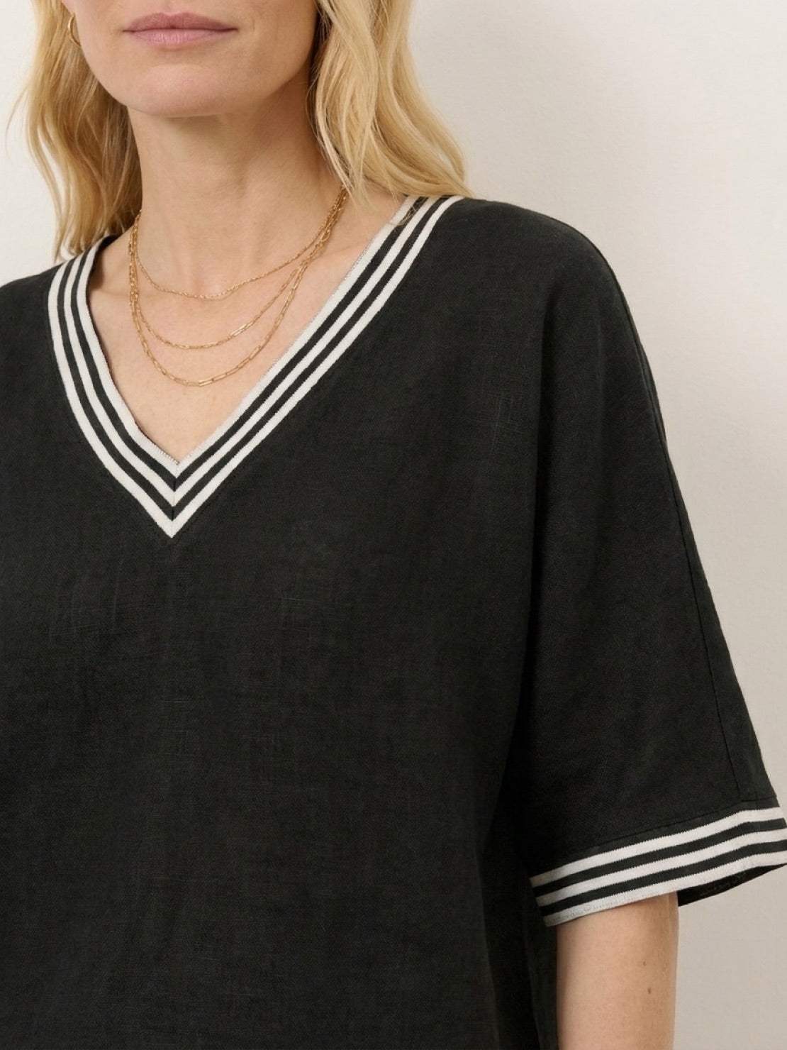 Striped wide-leg co-ord set with oversized top and palazzo pants in black