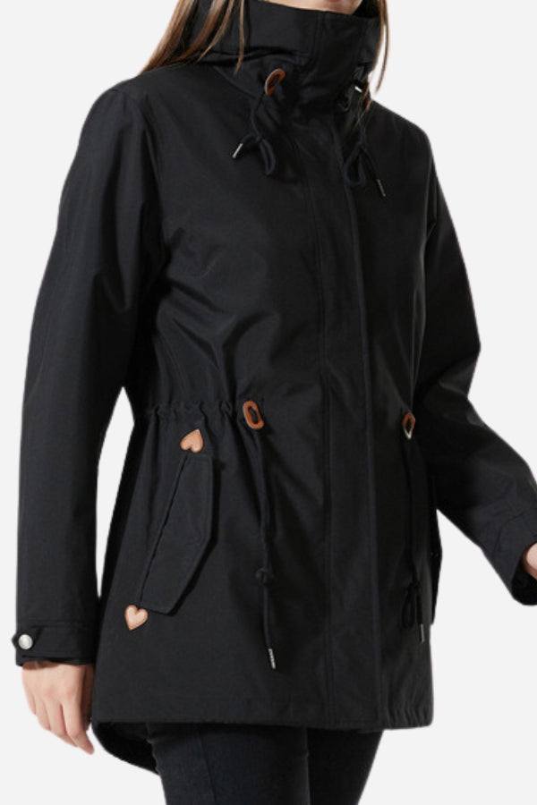 Versatile Chic Two-Piece Windbreaker Set black slim-fit waterproof jacket with adjustable hood and pockets