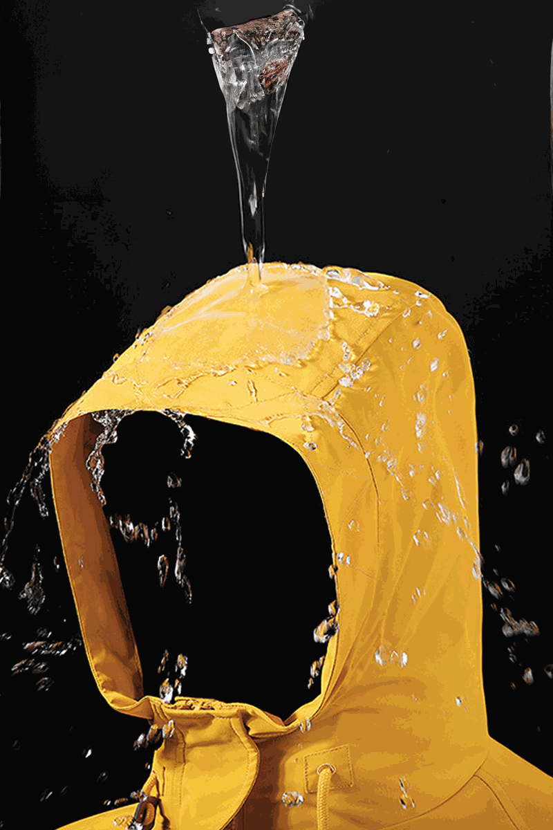 Yellow Versatile Chic Two-Piece Windbreaker Set waterproof hood with water splash on black background