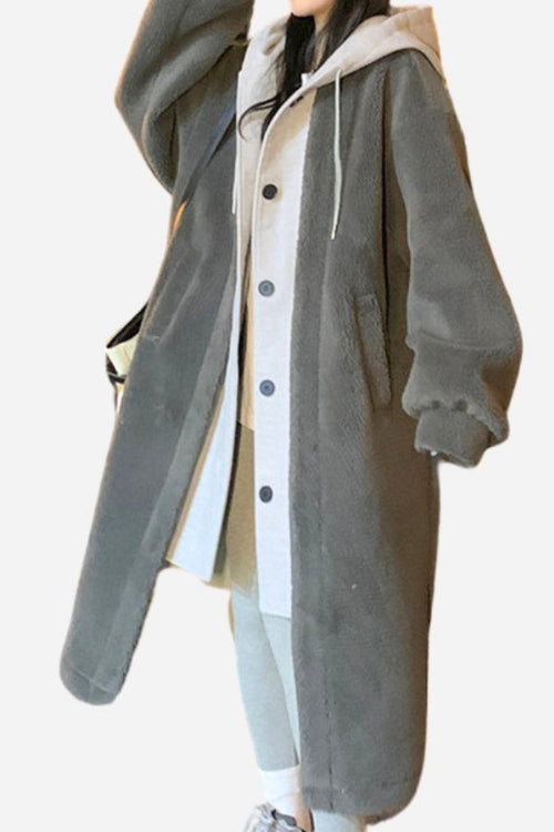 Everyday wear oversized sherpa long coat with cozy lining and flattering silhouette