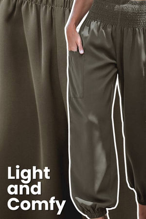 Boho Dreamer High-Waist elastic pants in olive green, light and comfy joggers with high-waist and pockets