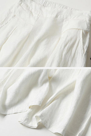 Sun-Kissed Elegance lightweight white palazzo pants with breathable cotton-linen blend fabric and flattering fit
