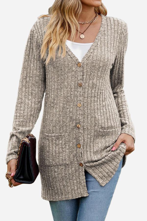 lightweight ultra soft long knit-like cardigan with buttons and pockets