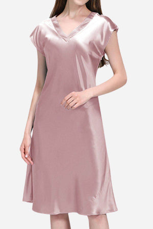 Mulberry Silk V-Neck Nightgown in soft pink, lightweight and breathable luxury sleepwear