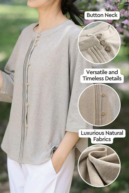 Linen Cotton Classy eco-friendly shirt with button neck, timeless design, and luxurious natural fabric blend of linen, cotton, and hemp.