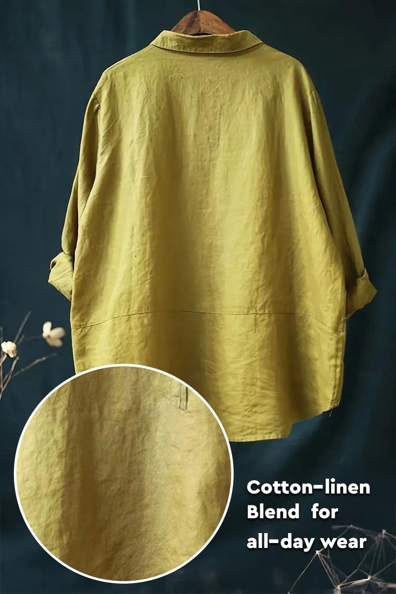 Vintage linen shirt in cotton-linen blend, breathable and relaxed fit for casual wear
