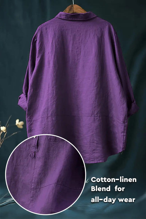 Purple vintage linen shirt made of breathable cotton-linen blend for casual all-day wear