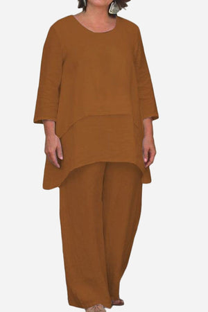 Brown loose drape two-piece set with oversized top and wide-leg pants for comfortable stylish wear