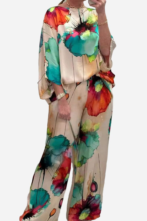 Plus size vibrant floral matching set with flowy silhouette and breathable fabric