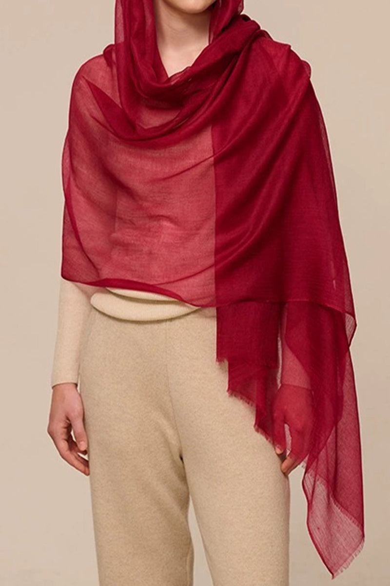 100% Cashmere Featherlight luxury scarf in deep red, soft, lightweight, and elegant wrap for year-round use