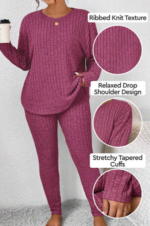 Body Confident Oversized Knit two-piece set in ribbed knit fabric with relaxed drop shoulder and stretchy tapered cuffs