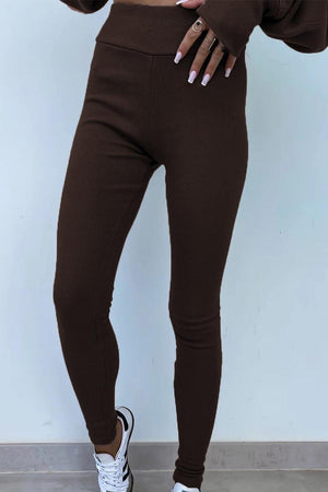 TimelessChic Ultra Comfortable Two-Piece Set high-waisted brown leggings with soft stretch fabric for all-day comfort and flexible movement.