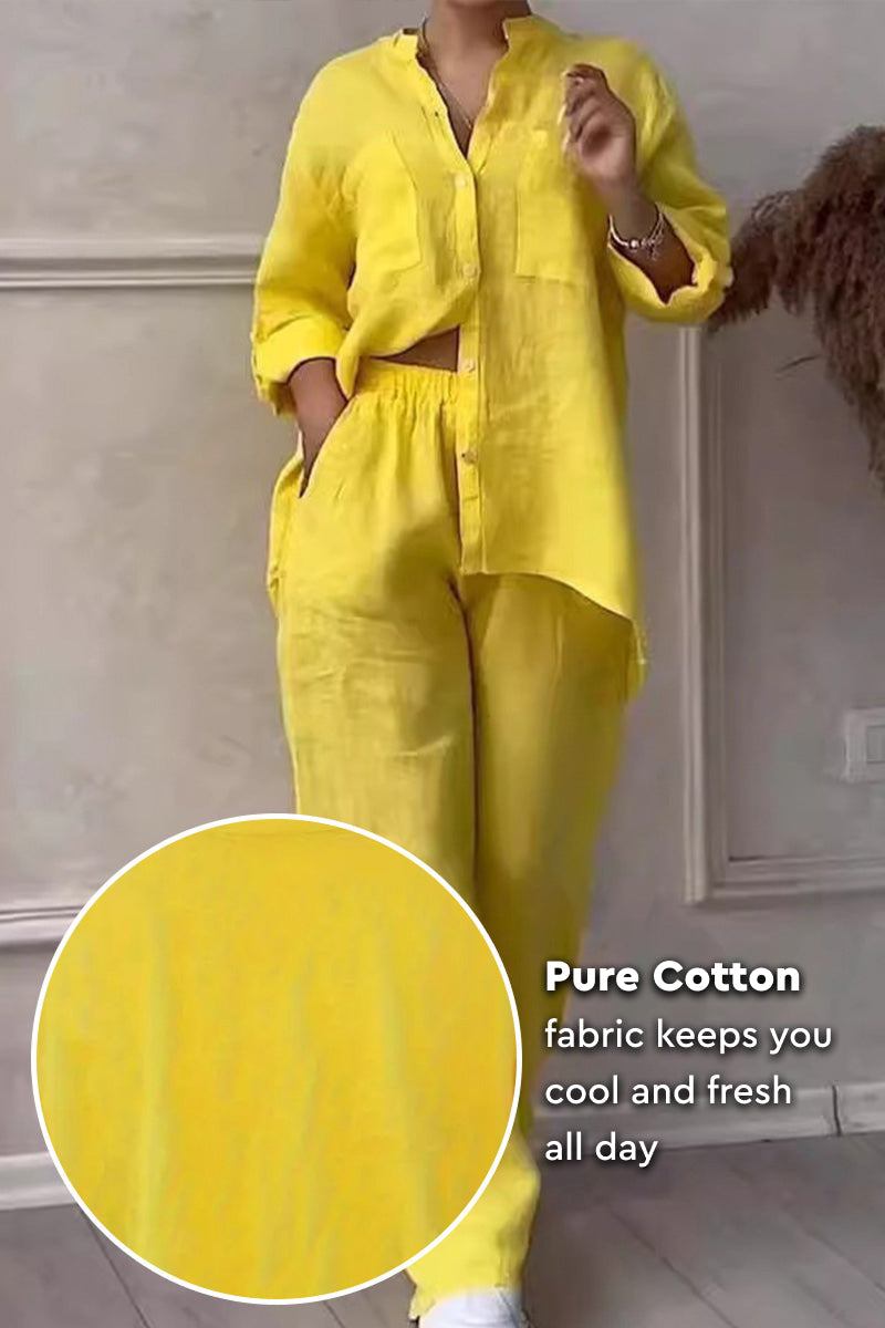 Yellow 100% cotton double comfort set with relaxed fit two-piece outfit for women