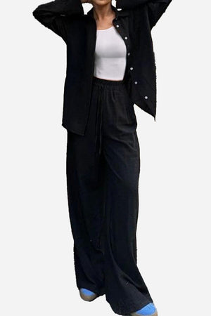 Black 100% cotton double comfort set with relaxed fit two-piece design