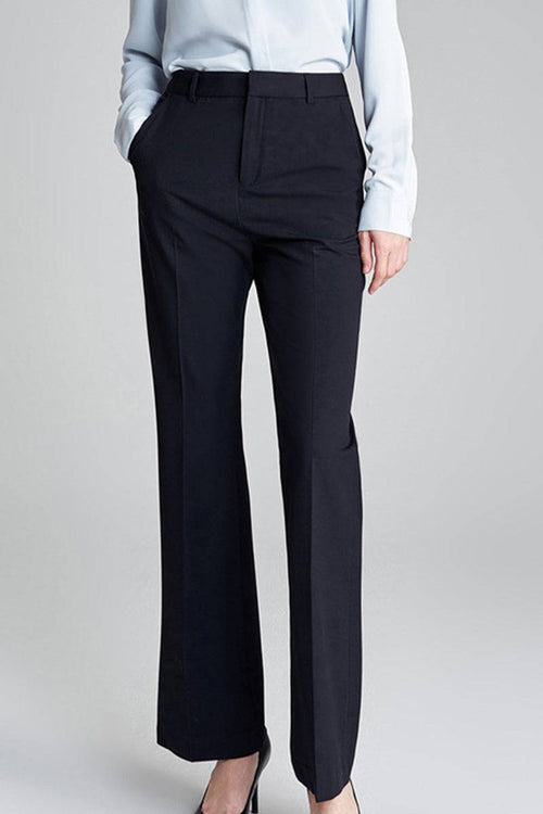Professional retro stretch trousers in black with high-waisted, straight-leg tailored fit for work and weekend wear