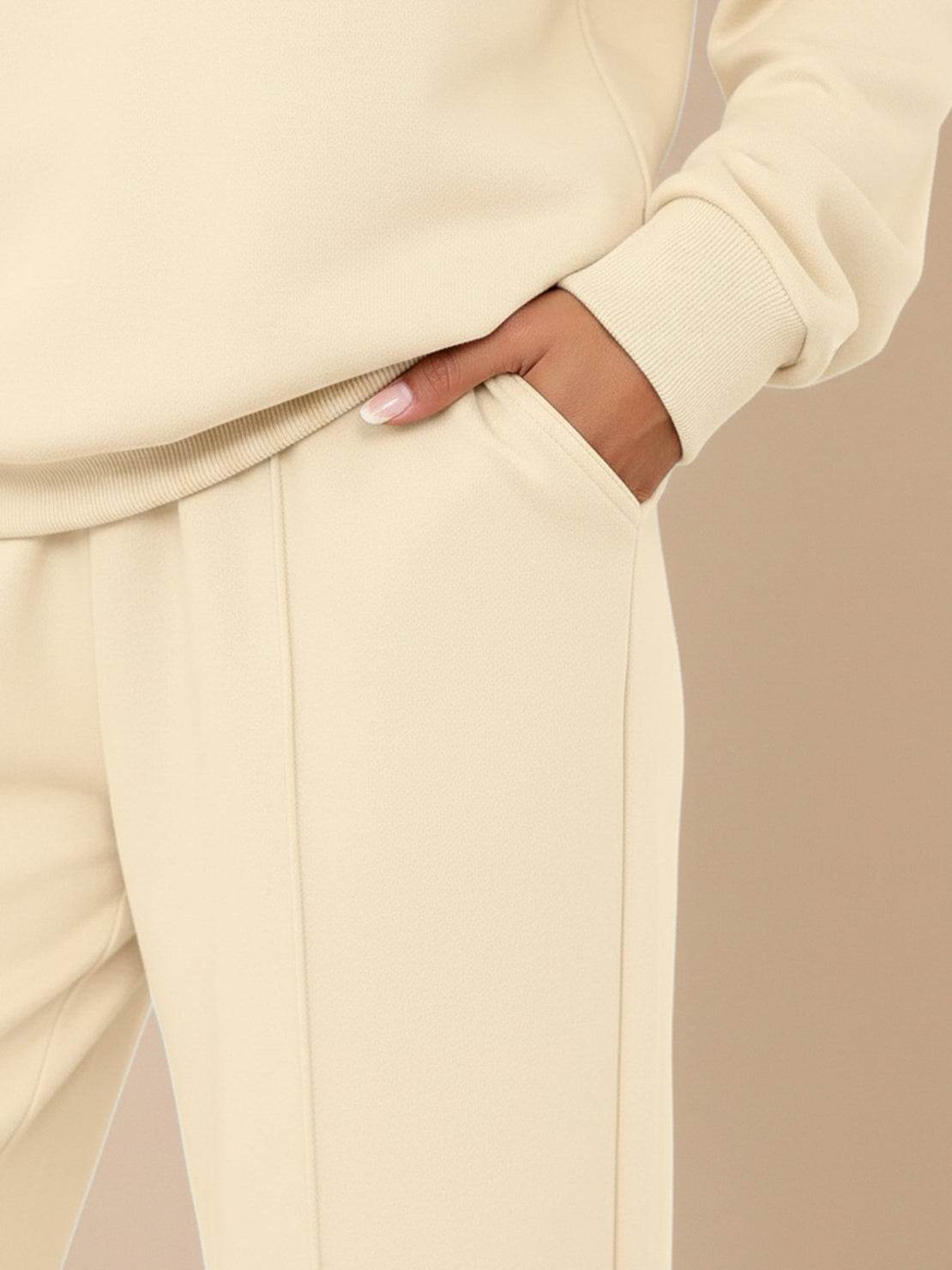 Wrinkle-free polo set two-piece structured breathable casual outfit with high-waisted pants and quarter-button top