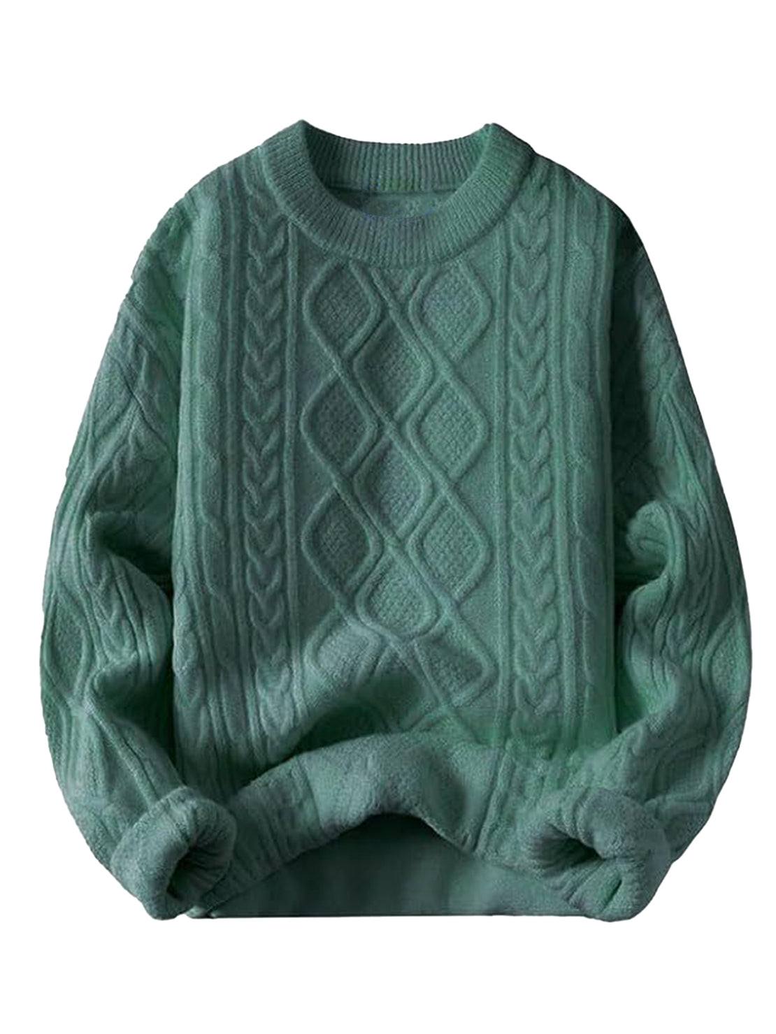 Oversized cable-knit crewneck sweater with dropped shoulders and ribbed trim in thick plush fabric