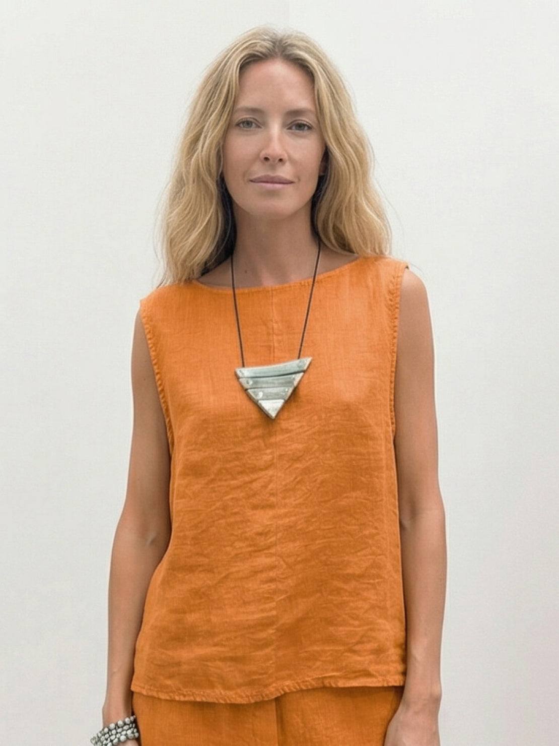 100% cotton crinkle sleeveless co-ord with relaxed tank and straight-leg pants