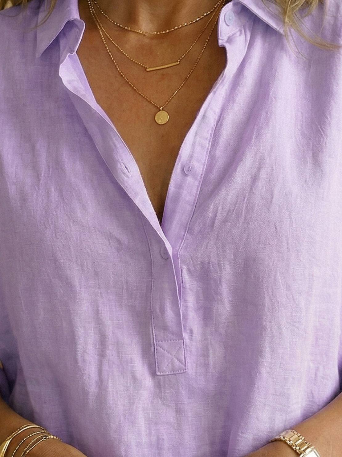 Lightweight 100% cotton popover blouse with relaxed fit and classic collar