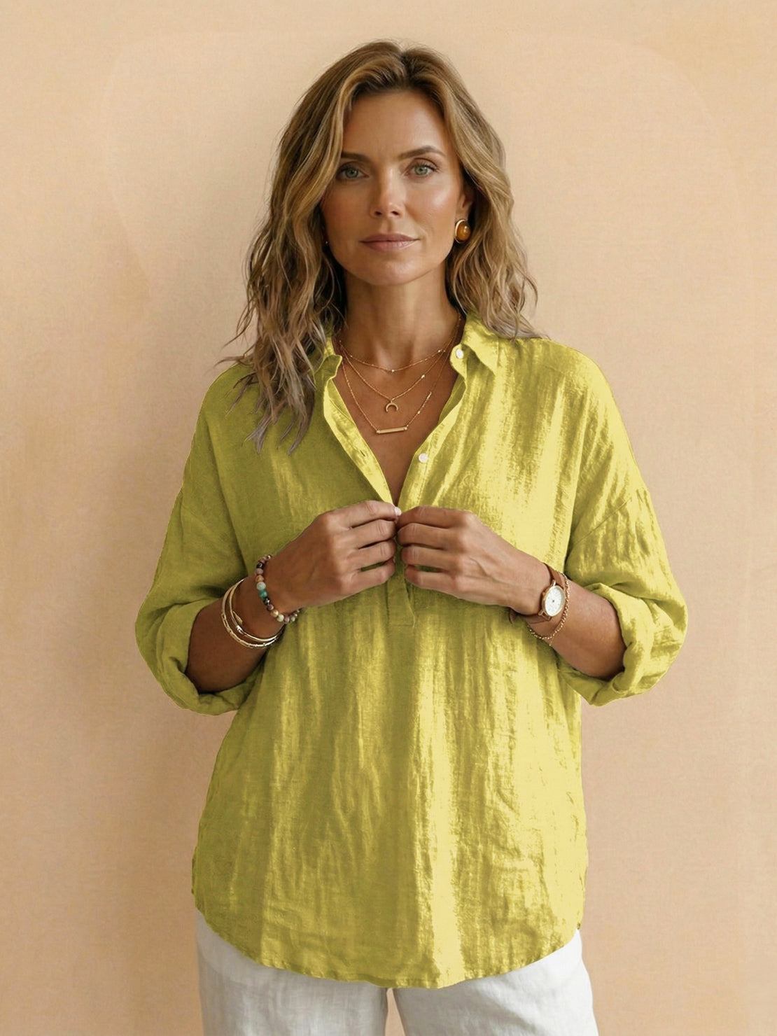 Lightweight 100% cotton popover blouse with relaxed fit and classic collar