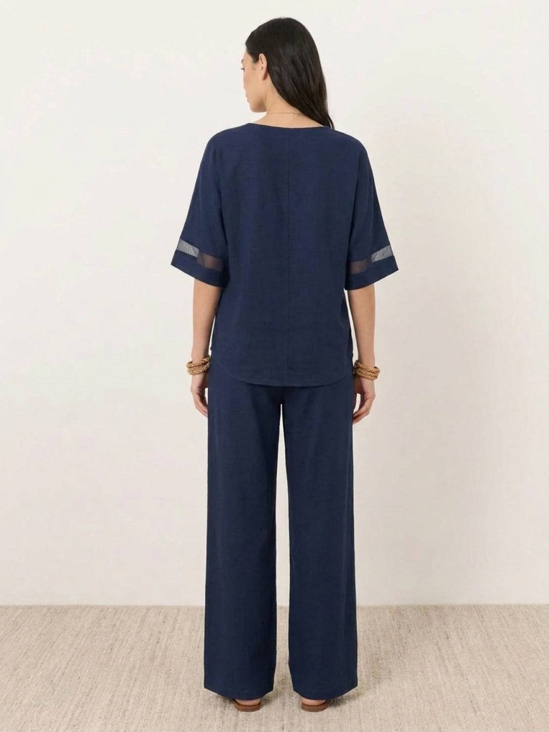 lightweight linen top with V-neck and button detail for mature women