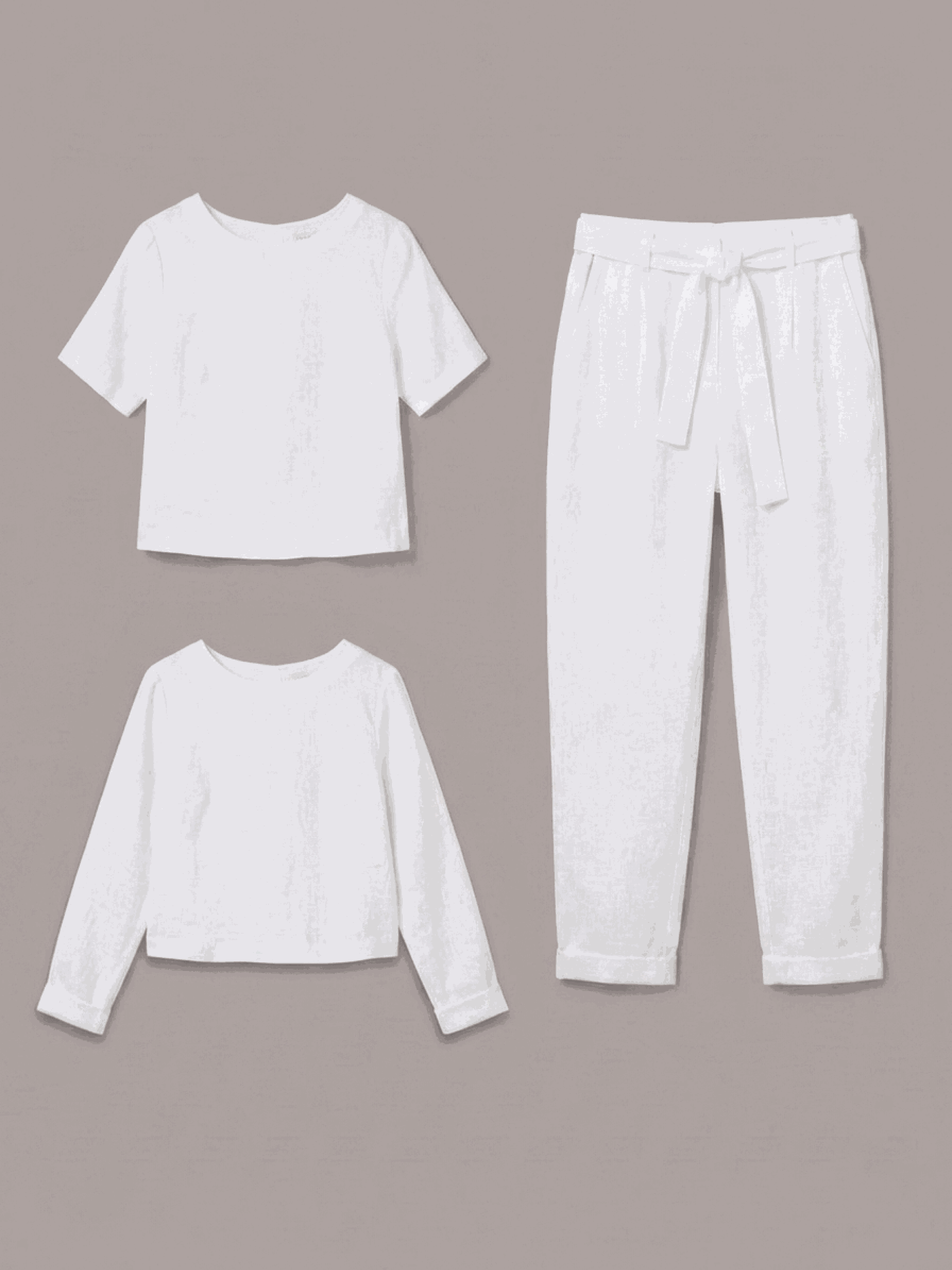 Cotton-linen set with relaxed short-sleeve top and straight-leg pants in monochrome tone