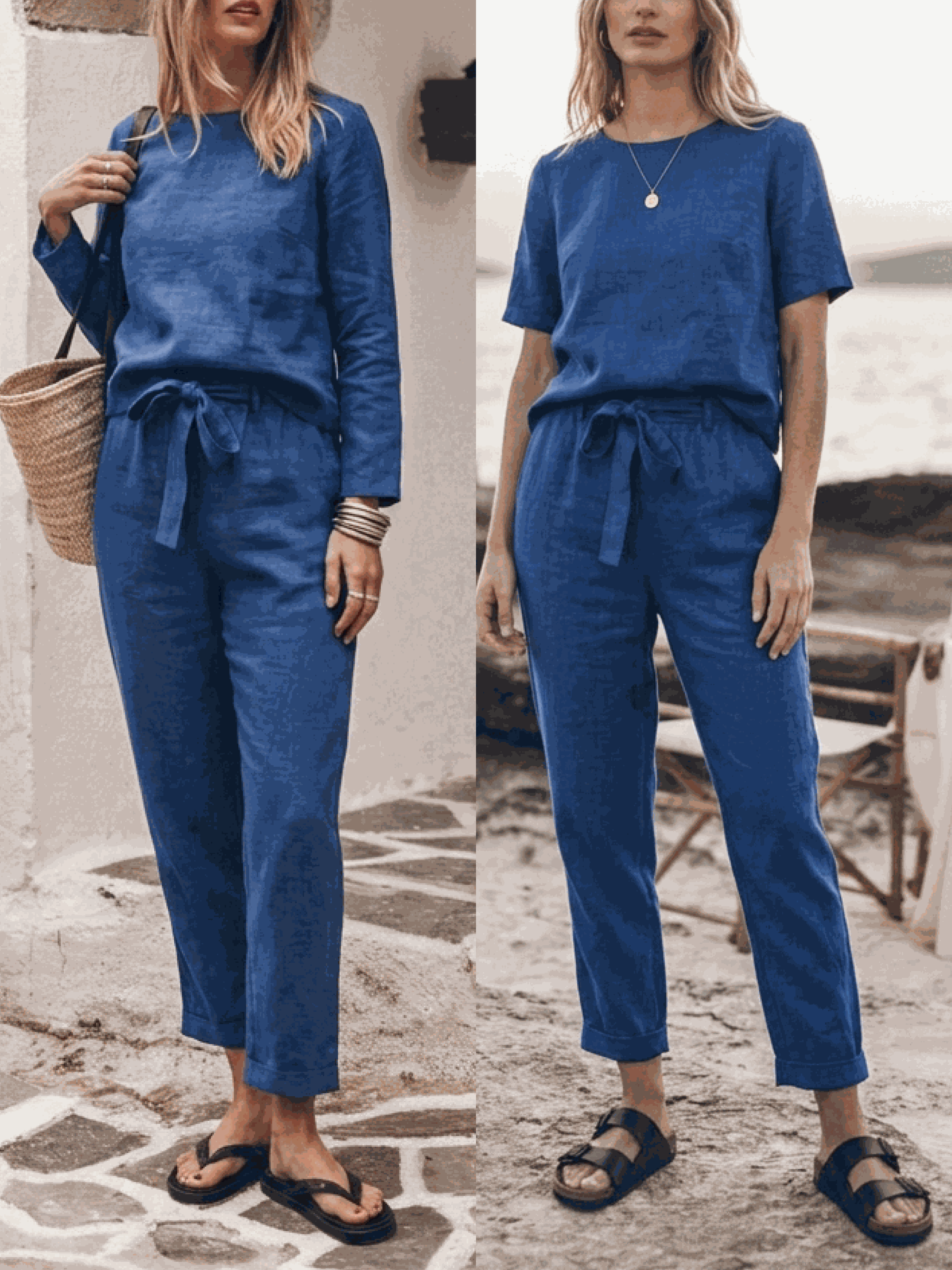 Cotton-linen set three-piece capsule in soft breathable fabric with relaxed fit and monochrome palette