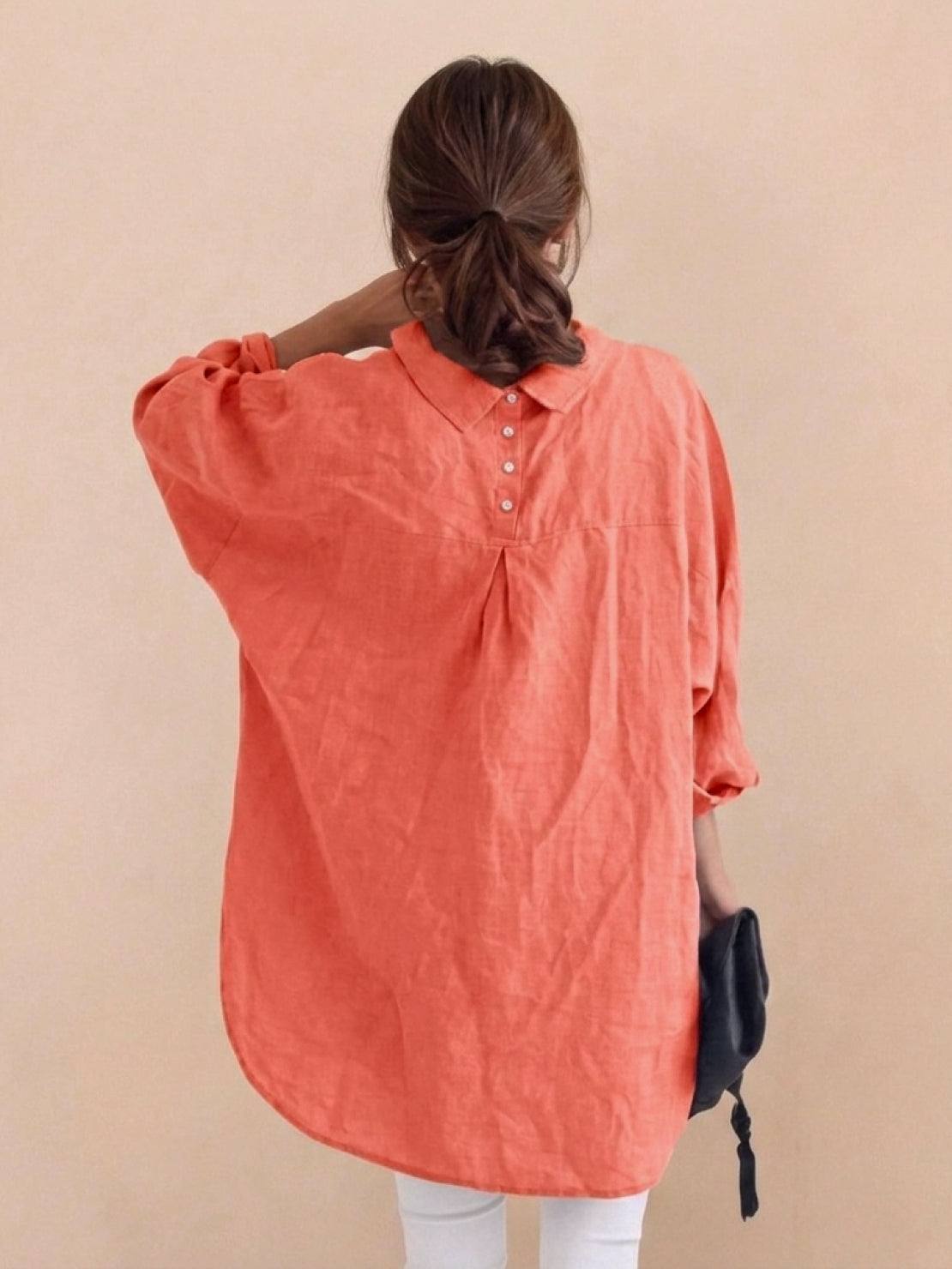 oversized relaxed cotton linen shirt with dropped shoulders and back pleat detail