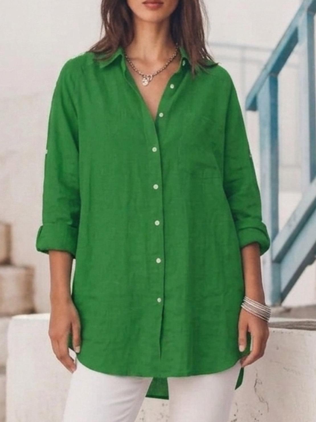 oversized 100% cotton linen shirt with dropped shoulders and signature back-pleat detail