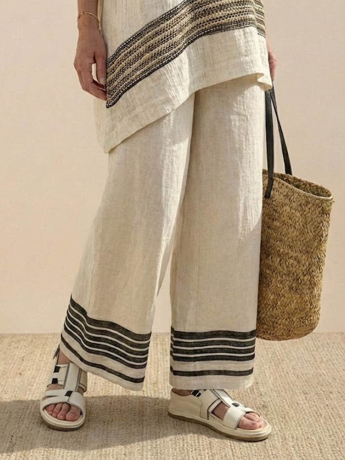 Coastal Comfort Linen two-piece set with lace details and breathable fabric