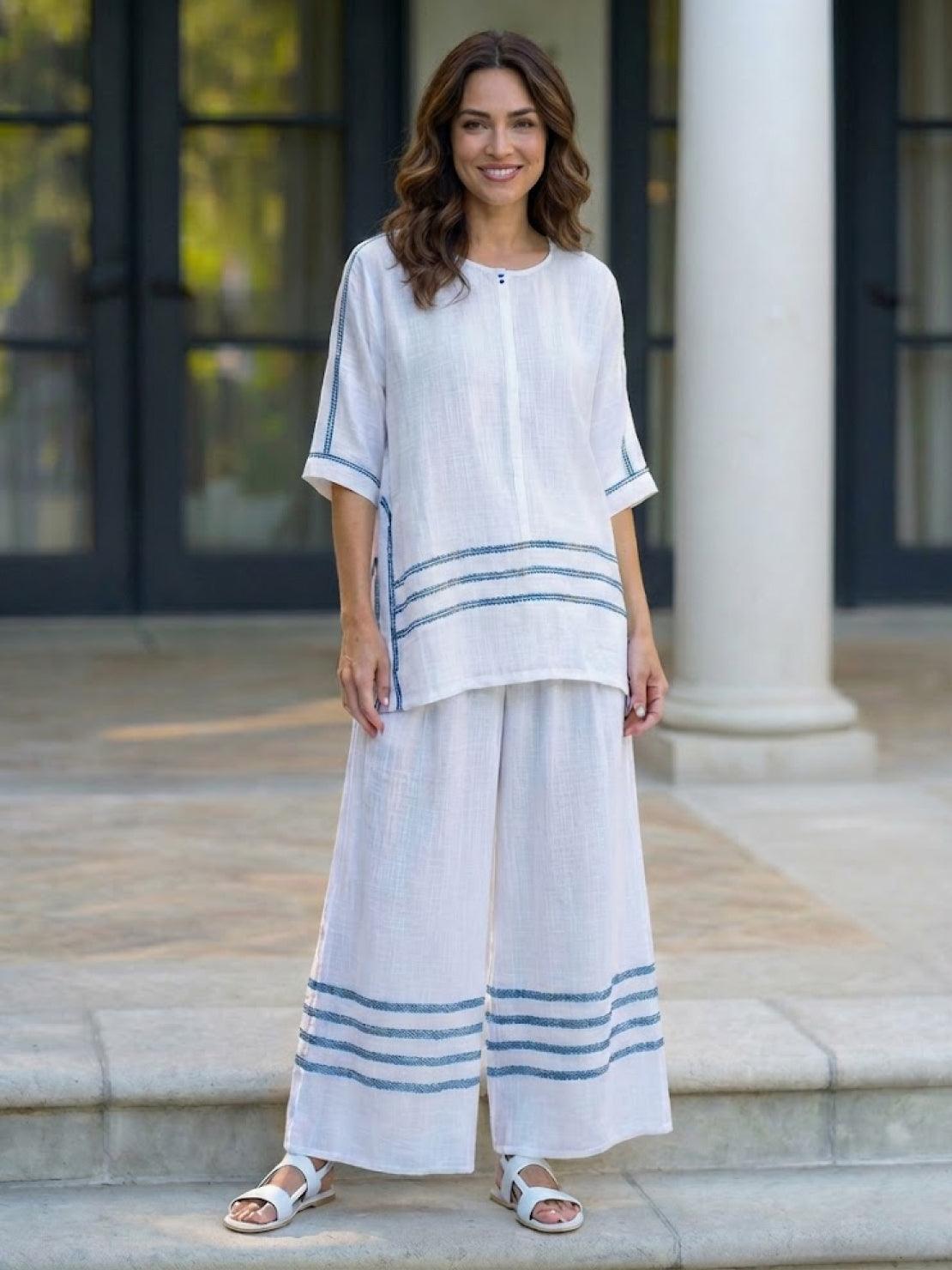 Coastal Comfort Linen two-piece set with lace details and breathable fabric