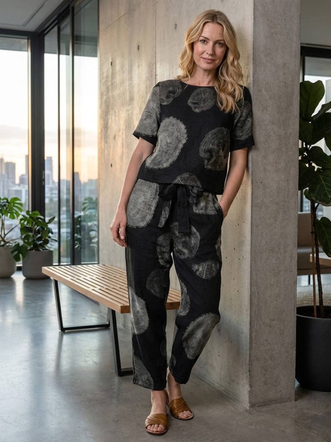 Cotton-linen blend soft breathable two-piece set in monochrome with relaxed fit