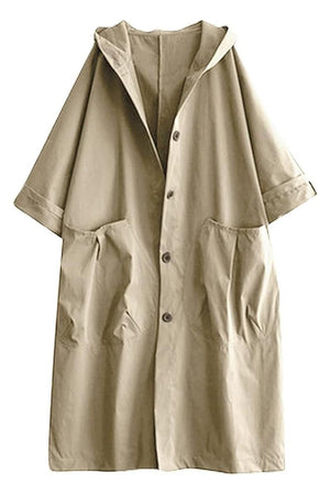 Oversized one size water-resistant windbreaker jacket with hood and large pockets in beige waterproof design