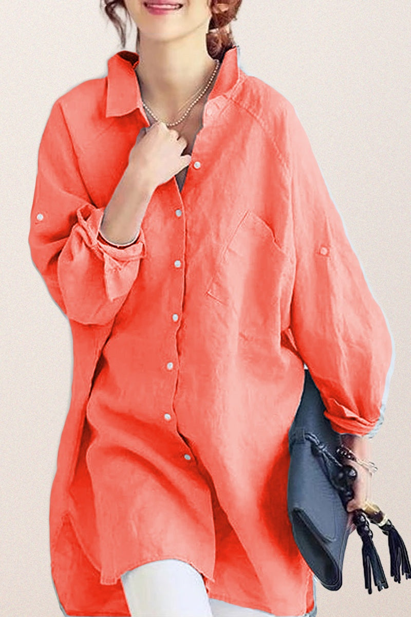 Oversized linen shirt in sun-washed pink with relaxed fit and button details