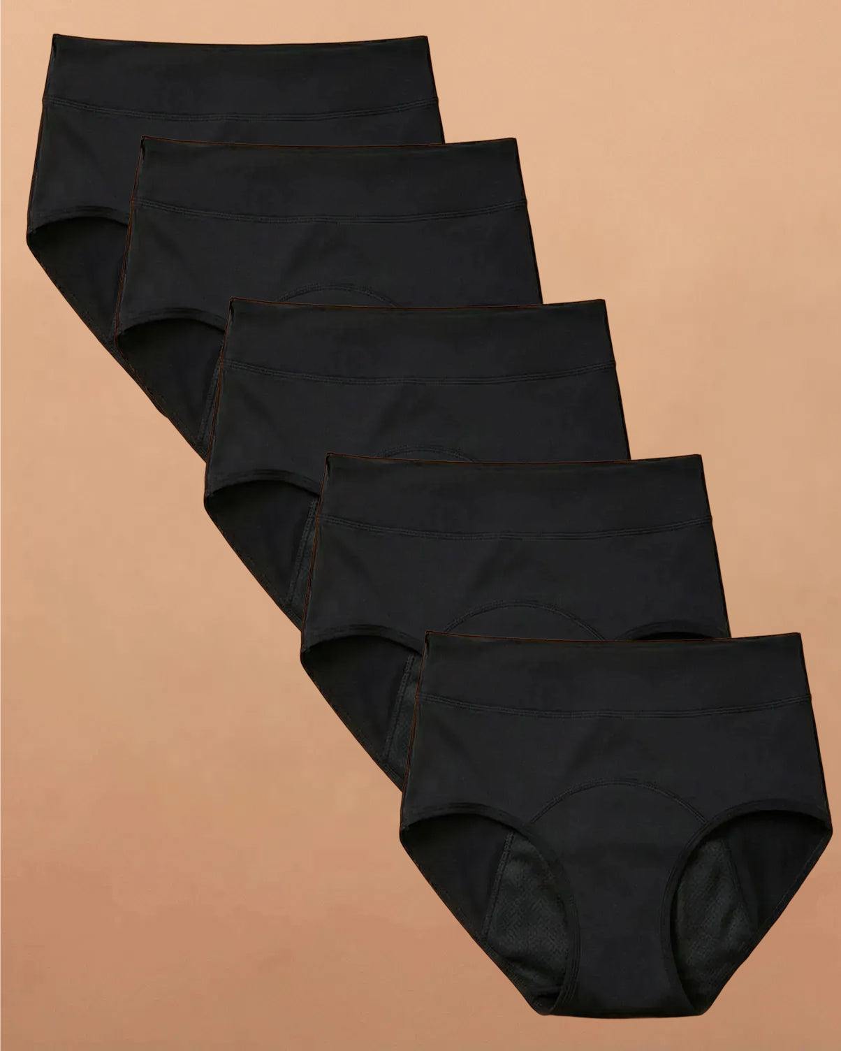 Still Her Motion™ ActiveFlex leakproof underwear 5-pack with nylon-spandex stretch and cotton-lined gusset