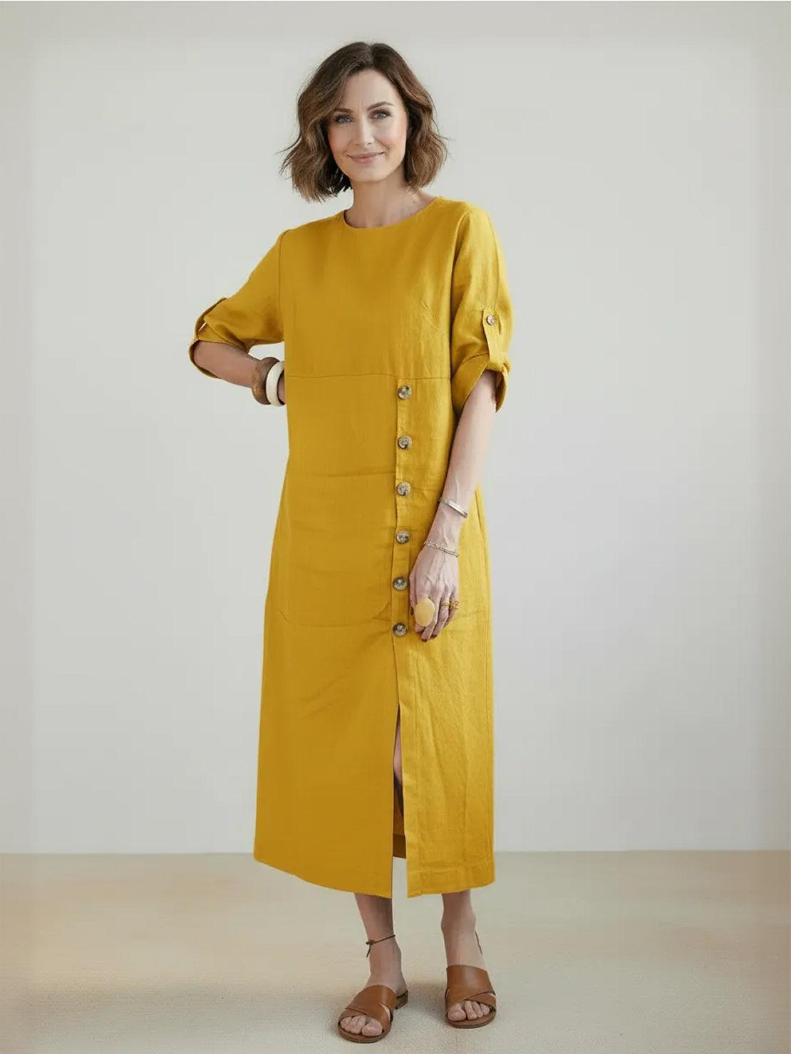 pure cotton elegance dress in soft white fabric with relaxed fit and mid-length design