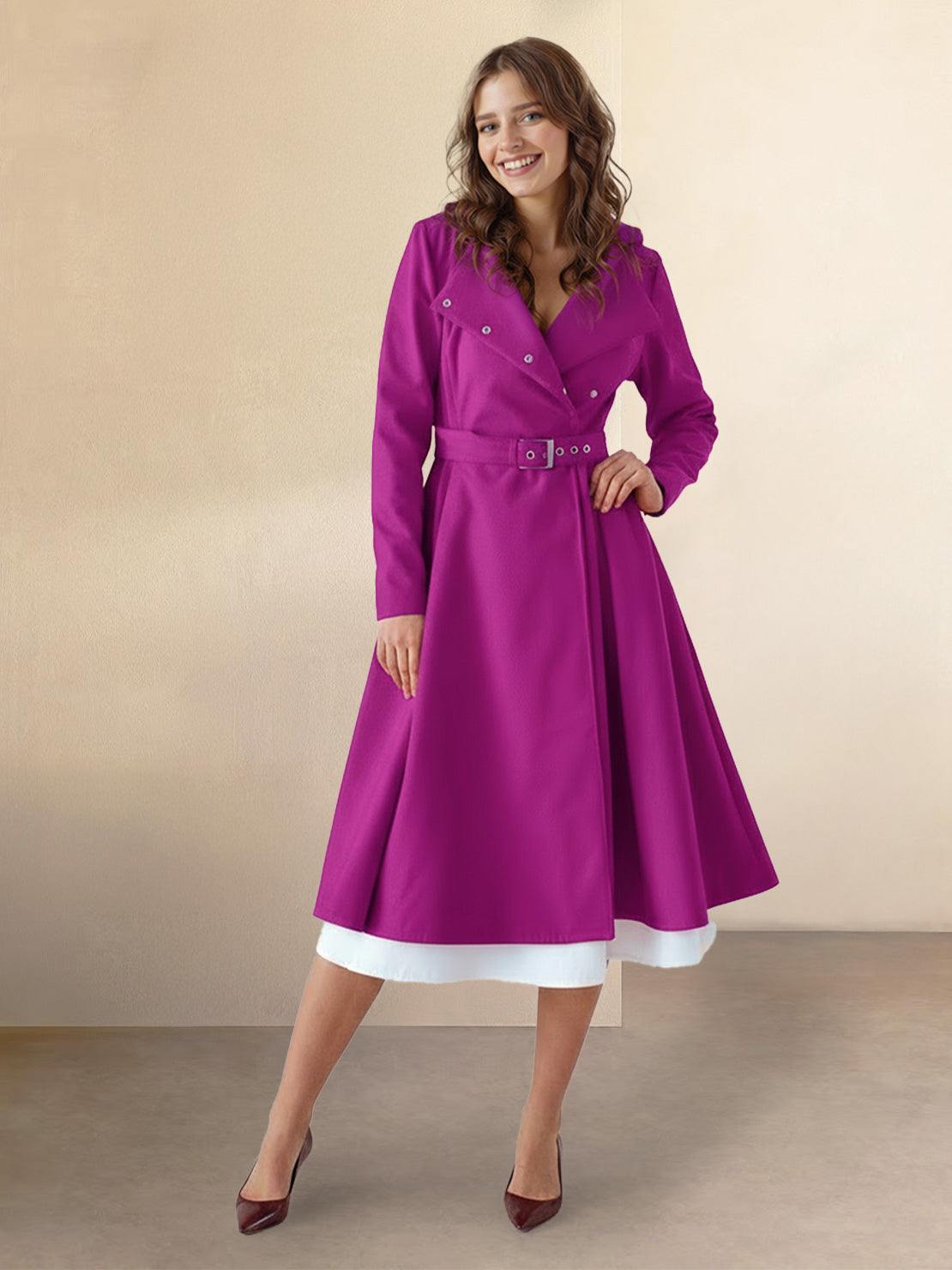 Women’s water-repellent rain A-line hooded raincoat with belt and insulated lining