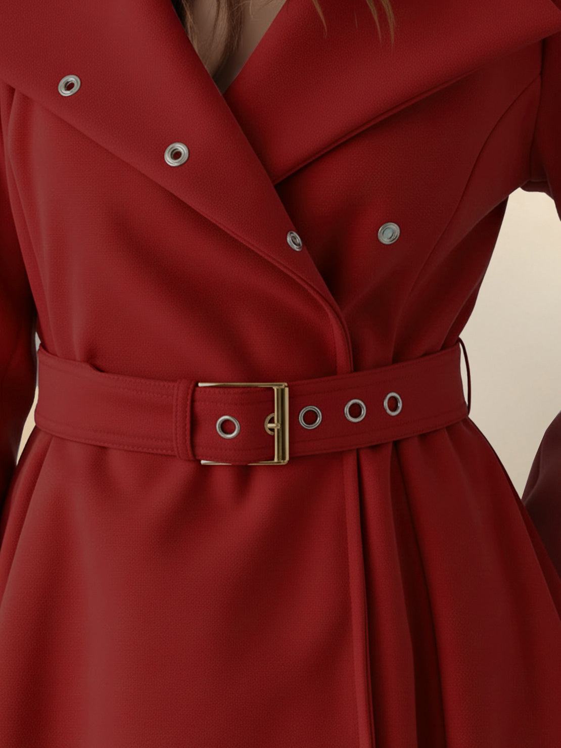 Elegant water-repellent A-line hooded raincoat for women with insulated lining and belt