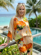 Plus size vibrant floral matching set with flowy silhouette and premium fabric blend