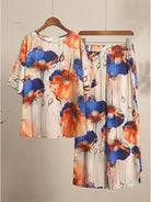 Plus size vibrant floral matching set with breathable fabric and elastic waistband