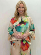 Plus size vibrant floral matching set with flowy silhouette and breathable fabric