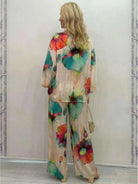 plus size vibrant floral matching set with flowy silhouette and premium fabric blend
