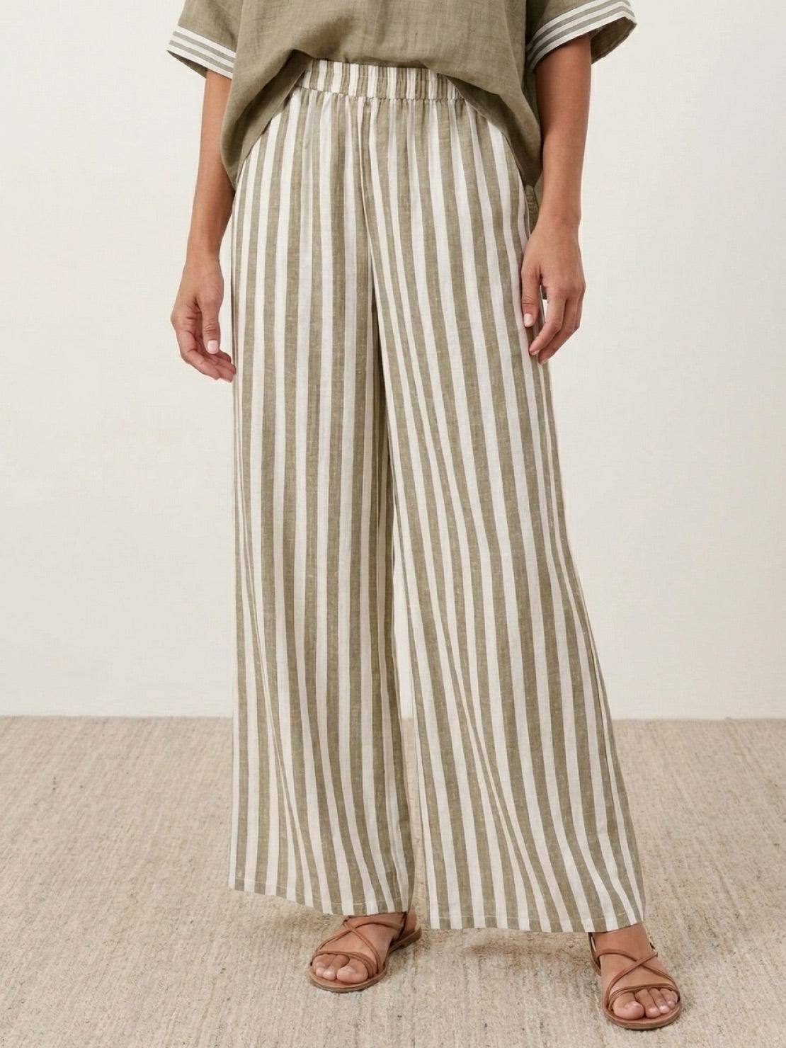 Striped wide-leg co-ord set with oversized top and palazzo pants with contrast trims and elastic waist in multiple colors