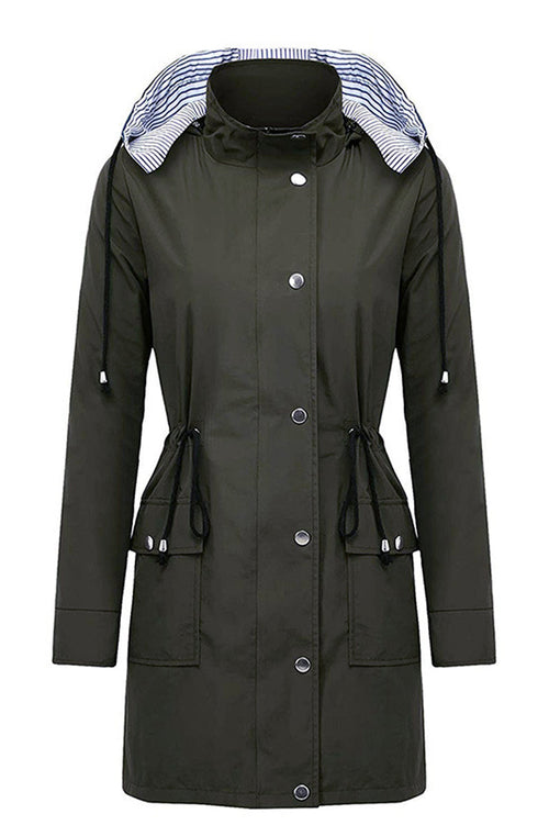 Women's water resistant hooded striped windbreaker rain jacket with oversized fit and multiple pockets