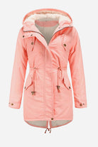 Extra Comfortable Cotton Parka Coat in pink with fluffy lined hood and adjustable cuffs for warmth and style