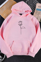 Pink oversized hoodie with simple black graffiti rose print front design