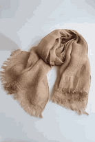 Light brown linen Color-POP Scarf with fringed edges, eco-friendly and breathable.