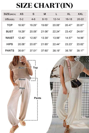 Comfy Couture Knit Sweater two-piece set with knit pullover and high-waisted pants in beige, comfortable and stylish outfit for casual and workwear.