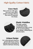 Comfy linen-like shirt with crew neck and elastic waistband shorts two-piece set in cotton fabric with loose fit and wide-leg pants design.