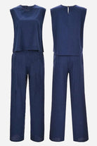 Casual Radiance Loose-Fit Combo navy blue sleeveless top and loose-fitting pants set in breathable cotton blend